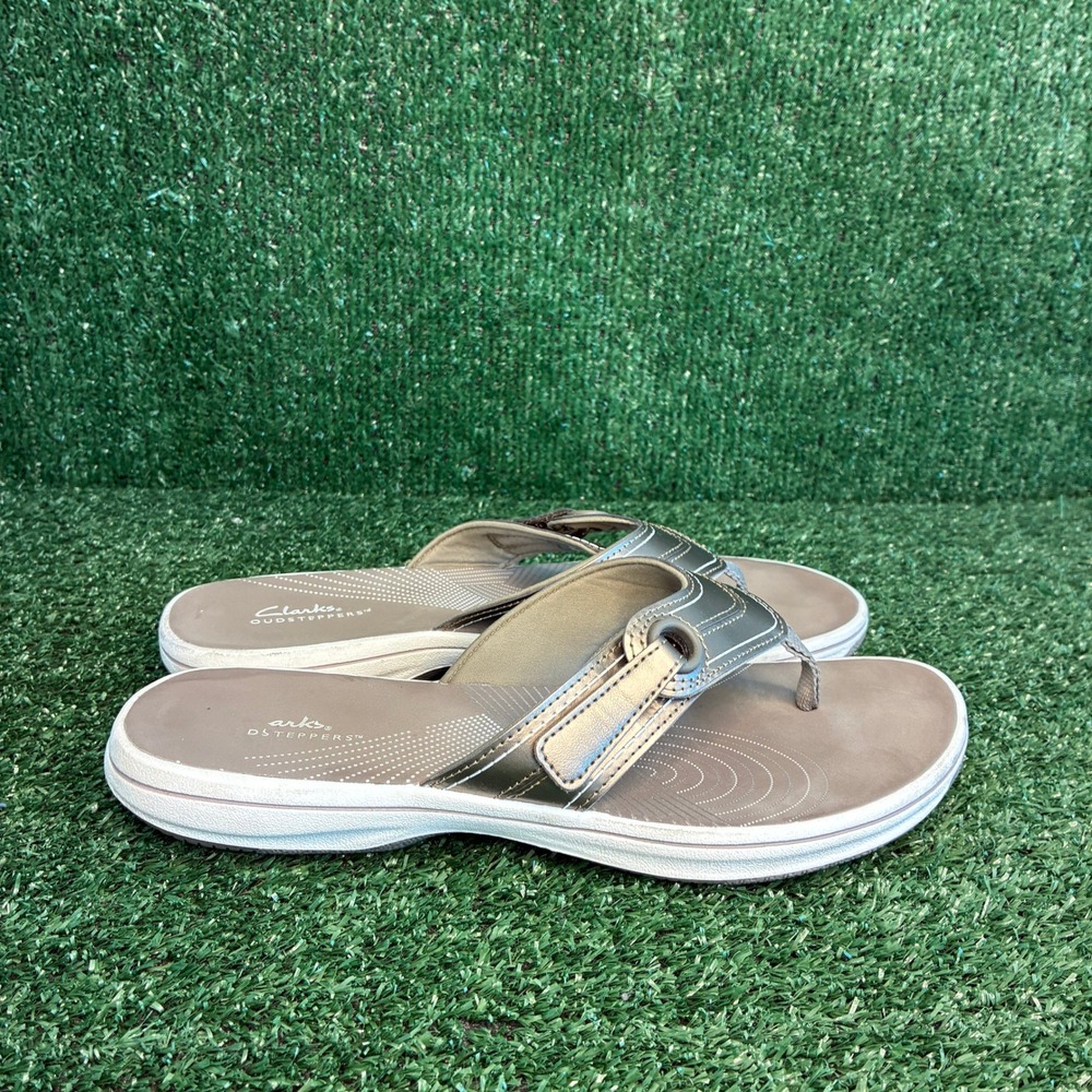 Clarks Cloudsteppers Brinkley Jazz Metallic Thong Flip Flop Pewter Womens Sz 10